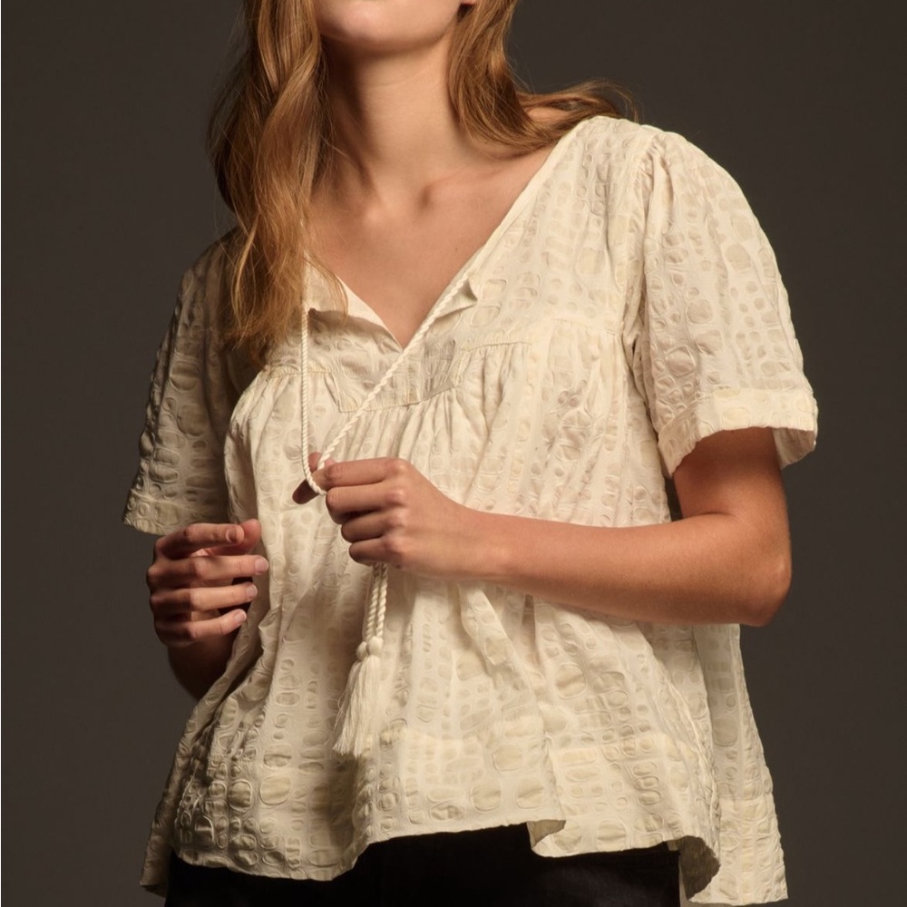 Elegant White Blouse with Tassel Accent